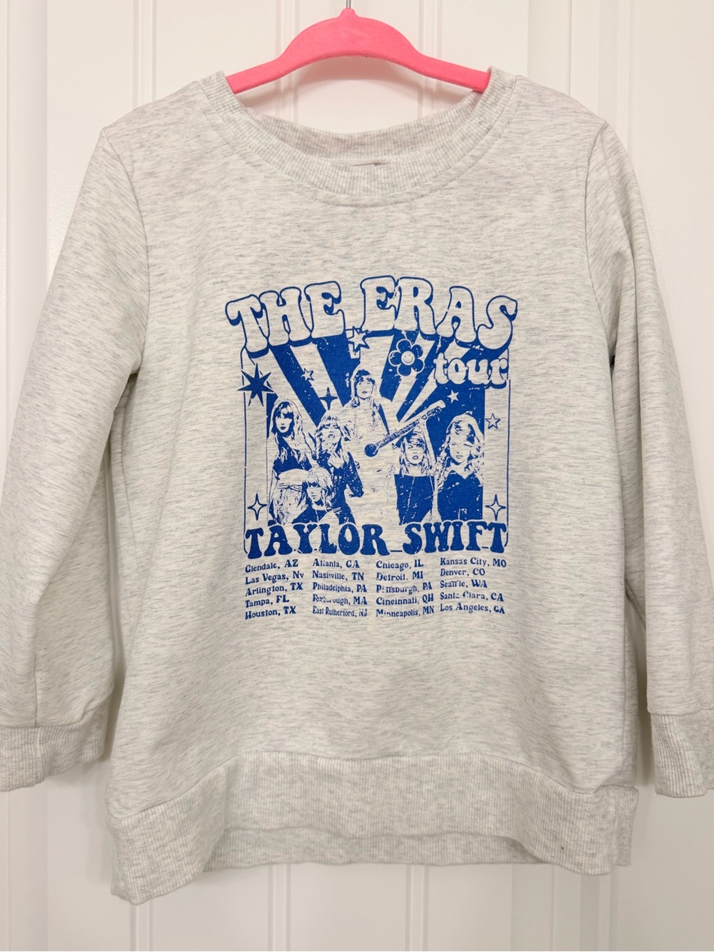 Taylor Swift Light Gray Sweatshirt with Blue 'The Eras Tour' Graphic